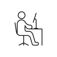 Remote Work. Line Symbol Worker Man at the Desk Designer-Freelancer. Icon in Outline Style From the Set Icons of Coworking and Workplace or Workspace. Custom Pictogram Editable Stroke. vector