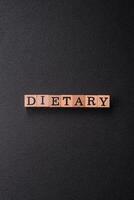 Inscription Diet wooden cubes, conceptual background with copy space photo