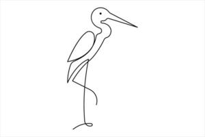One continuous line drawing of adorable heron bird concept for conservation icon. Modern line art design vector