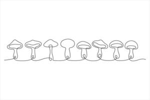 Mushroom continuous one single line drawing of Nature mushroom art illustration vector