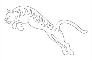 Tiger continuous one single line drawing of style. tiger wild animal contour outline illustration. vector