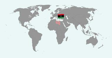 Pin map with Libya flag on world map. illustration. vector