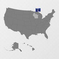 Wisconsin state map with flagpole. illustration. vector