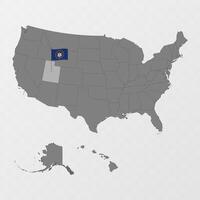 Utah state map with flagpole. illustration. vector