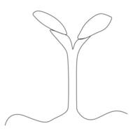 continuous one simple single abstract line drawing of growth tree concept. Seeds sprouting in the ground. vector