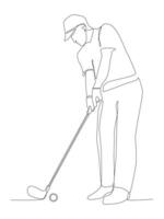 Continuous one line art of a boy playing golf, Men Golf Player Silhouette. vector