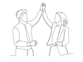 Continuous one line art of business people shaking hands. vector