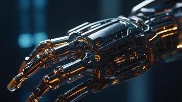 Close-up of the cybernetic arm, science and technology of the future. photo