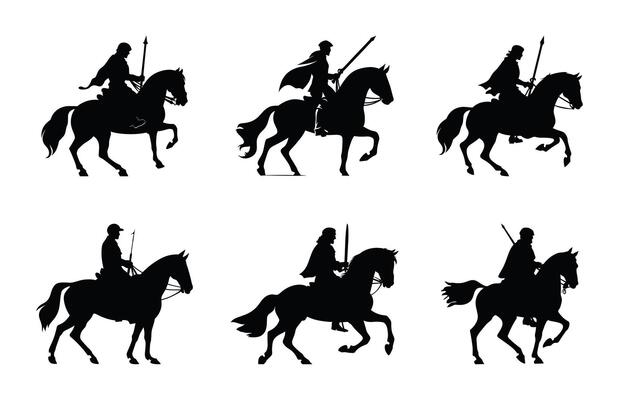 Knight on Horse Silhouette Clipart bundle
