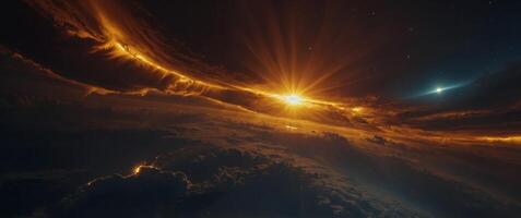 Craft a poem that captures the power and beauty of a solar storm. photo