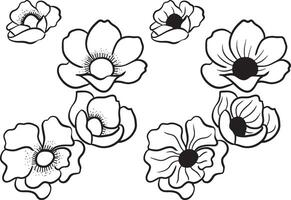 Black and white flowers illustration, coloring page vector