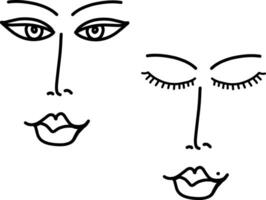 Hand drawn simple, sketches of faces illustrations vector