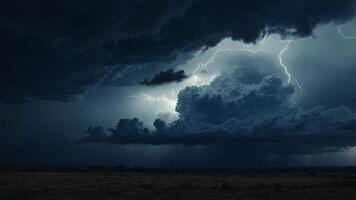 Dramatic storm clouds with dark blue hues and lighting, creating a moody and atmospheric scene, perfect for weather-related concepts and backgrounds. photo