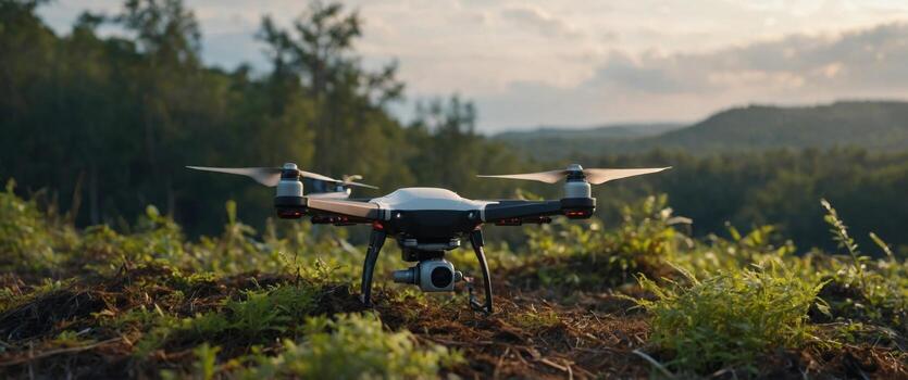 Environmental monitoring with drones, researchers collecting data on deforestation, hightech and ecofriendly. photo