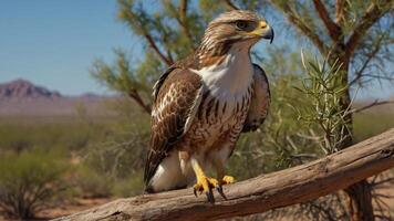 Ferruginous Hawk on branch in Sonoran Desert Flying Sequence. photo