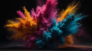 Explosion of colored powder on black background. photo
