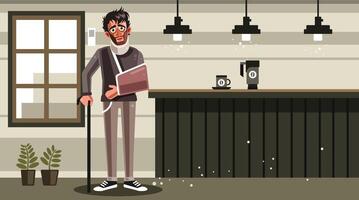 Sad Man with Broken Arm Graphics Illustration vector