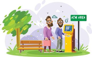Queue at ATM Area Illustration vector