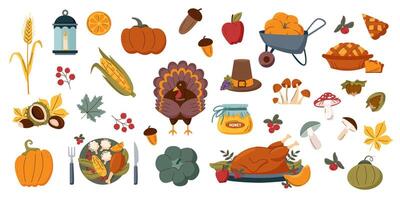 Set of Thanksgiving elements on white background. Thanksgiving, autumn and harvest concept. vector