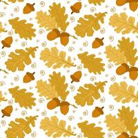 Autumn seamless pattern with colored oak leaves and acorns.. Hand drawn flat style. Simple botanical illustration isolated on white background. perfect for textile and wrapping vector