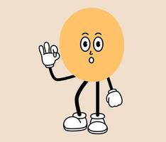 Groovy number 0 cartoon character. Funny retro number zero mascot with face emotion, hands and legs. Fun mathematic sticker. Comic element in trendy retro cartoon style. illustration vector