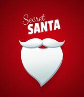 Secret Santa card design with white beard and text on red background vector