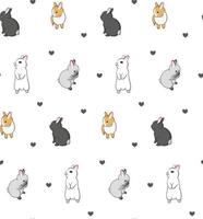 Seamless pattern with little bunnies. Rabbit illustration with hearts on white background. Cute design for textile, fabric, wrapping paper vector