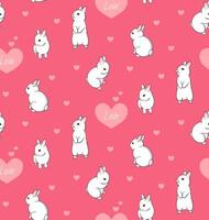 Pattern with cute little white bunnies and hearts on pink background. Rabbit illustration for textile or fabric design vector
