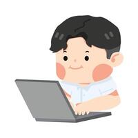 Boy student using computer pointing vector