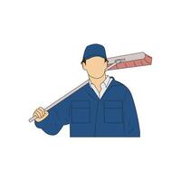 cleaning worker cartoon for design asset or labor day design vector