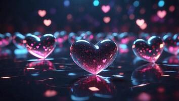 Futuristic Minimal Design Holographic Hearts Floating in a Sleek Virtual Space. photo