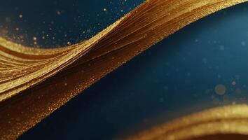 Golden abstract layers banner on blue background with ample space for adding text. photo