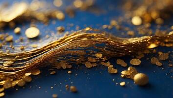 Golden abstract layers on blue background for creative banner with ample copy space. photo
