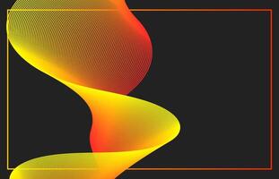 A minimalist dark backdrop featuring a dynamic, gradient wavy line in red and yellow hues, enclosed within a graded square border. vector