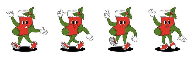 Groovy retro Christmas boot. Christmas characters in groovy style. vector