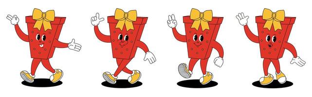 Groovy retro Christmas gift. Christmas characters in groovy style. vector