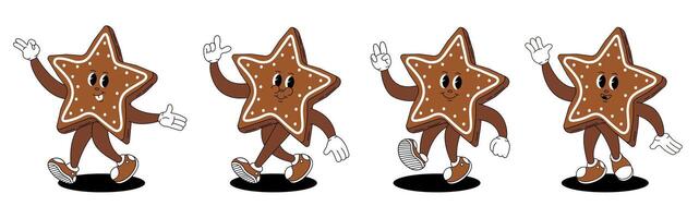 Groovy retro Christmas gingerbread. Christmas characters in groovy style. vector