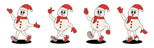 Groovy retro Christmas snowman. Christmas characters in groovy style. vector