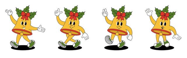 Groovy retro Christmas bell. Christmas characters in groovy style. vector
