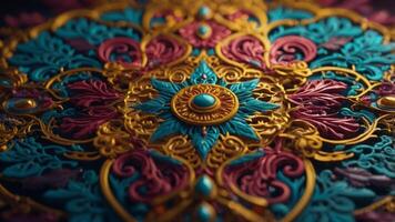 Intricate designs enveloping a burst of colors, each element enhancing the other's beauty in a mesmerizing and visually stunning shot. photo