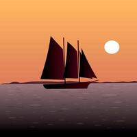 Sailboat at sunset on the ocean, simple illustration with gradient tones vector