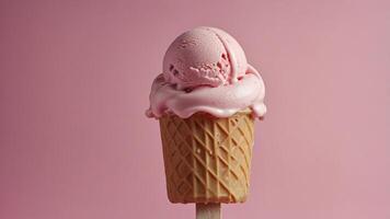 Ice cream popsicle in pastel pink on paper duotone background Minimal summer concept Flat lay. photo