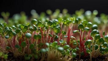 Macro close up of nutrient rich microgreens sprouts, symbolizing fresh superfoods for a healthy diet. photo
