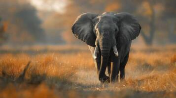 a large elephant walking through a field of tall grass photo