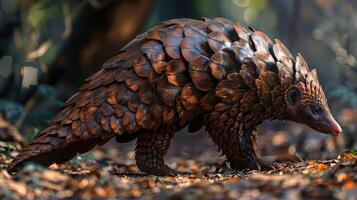 araffe walking in the woods with its head down photo