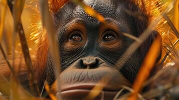 a close up of a monkey looking at the camera photo