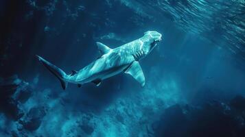 a shark swimming in the water with its mouth open photo