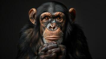 a close up of a monkey with a black background photo