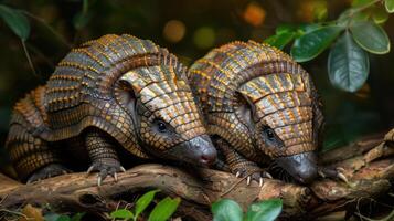 a couple of small animals sitting on top of a tree branch photo