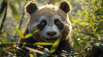 a close up of a panda bear in a tree photo
